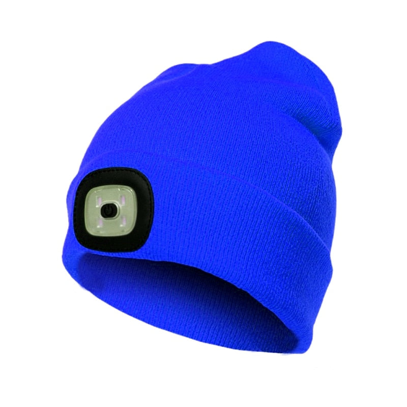 Unisex LED Beanie Torch Hat LED Headlamp Winter Warm Adjustable Knitted Cap with 3 Brightness Levels 4 Bright LED for Camping, Hiking, Outdoors