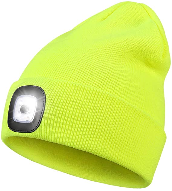 Unisex LED Beanie Torch Hat LED Headlamp Winter Warm Adjustable Knitted Cap with 3 Brightness Levels 4 Bright LED for Camping, Hiking, Outdoors